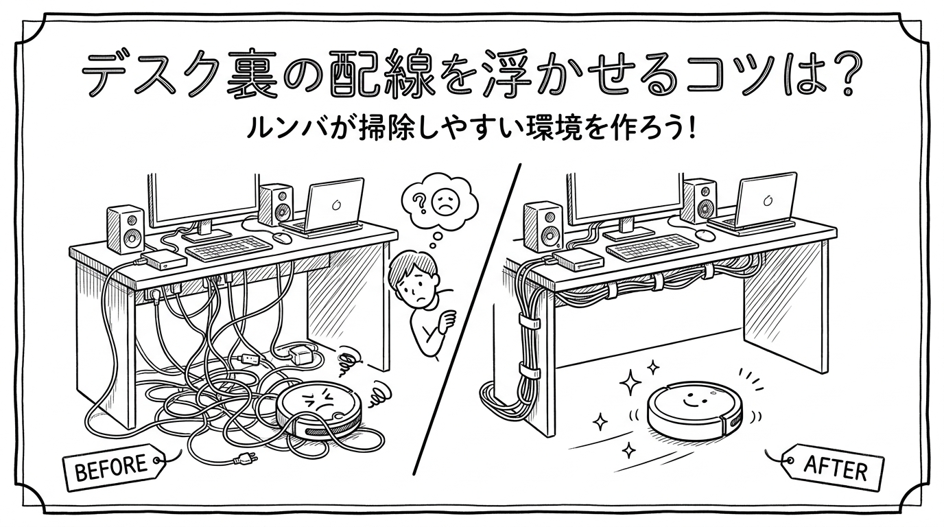 デスク裏の配線を浮かせるコツは？ルンバが掃除しやすい環境を作ろう！