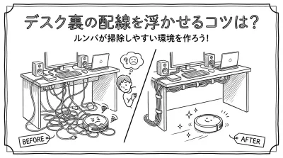 デスク裏の配線を浮かせるコツは？ルンバが掃除しやすい環境を作ろう！