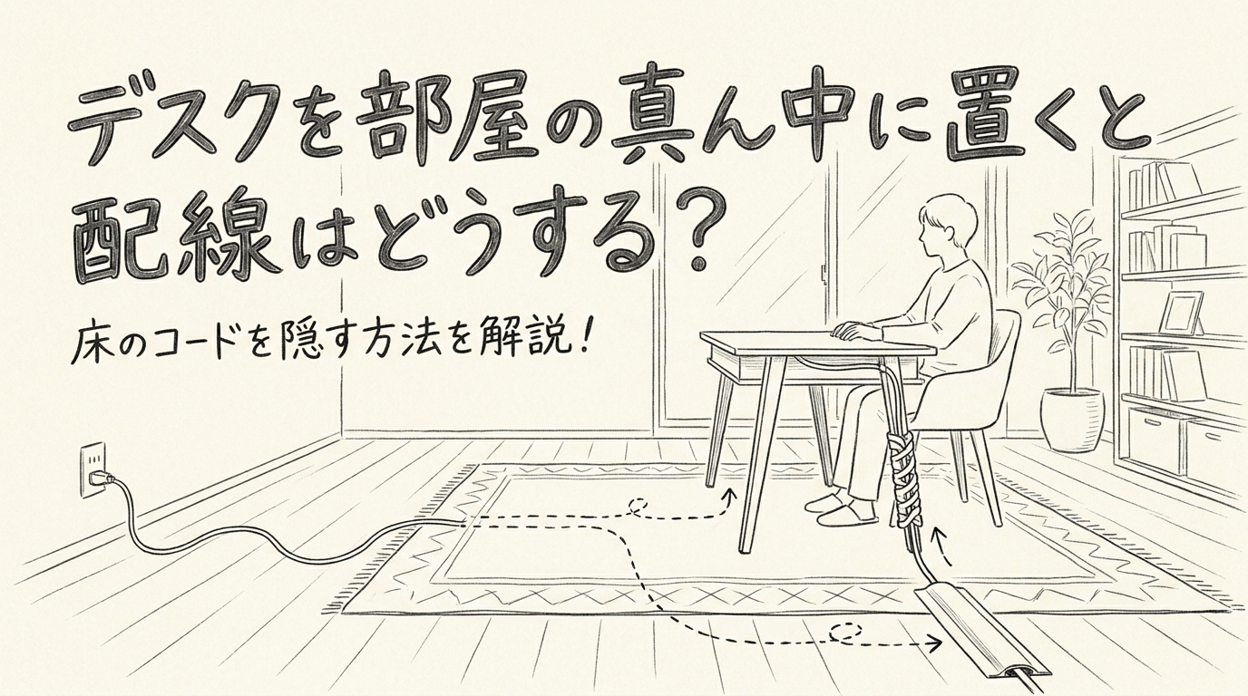 デスクを部屋の真ん中に置くと配線はどうする？床のコードを隠す方法を解説！